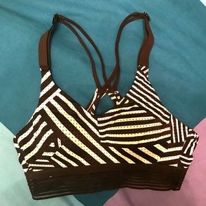 VS Sport Black and White Striped Sports Bra